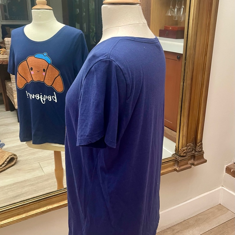 Bonjour Croissant T-Shirt - Navy Blue Size L - Picture 4 of 9